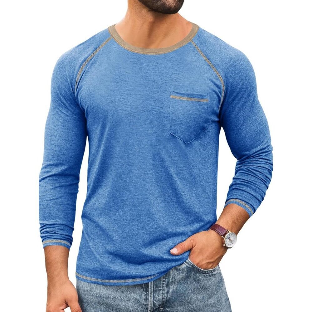 Mens Long Sleeve T-Shirt Casual Crewneck Shirts Basic Lightweight Vintage Tee To